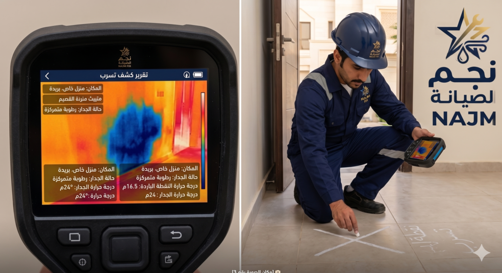 أفضل شركة كشف تسربات المياه بالقصيم - الكاميرا الحرارية وتحديد موضع التسرب بدقة