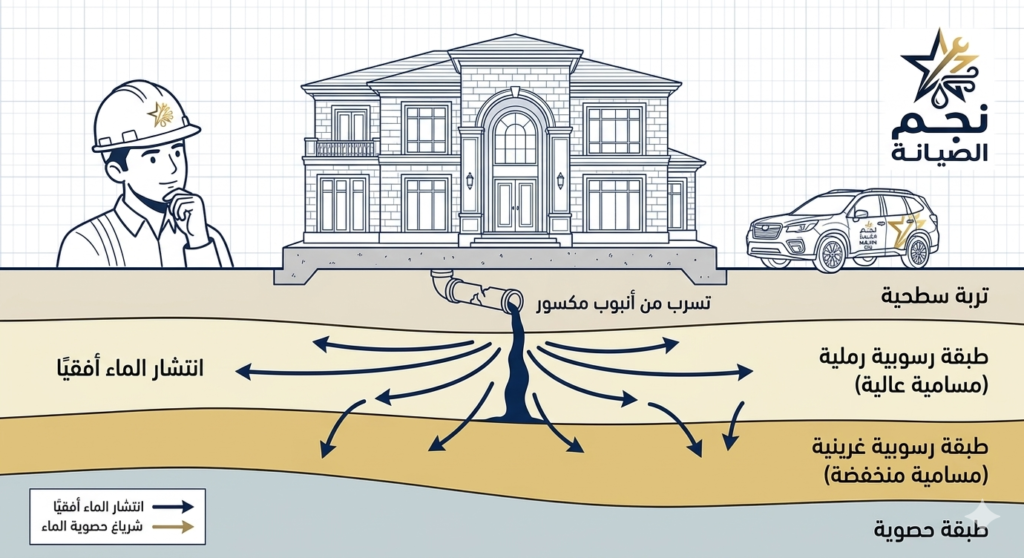 تأثير الطبقات الرسوبية في الخرج على انتشار تسربات المياه - كشف تسربات المياه بالخرج نجم الصيانة