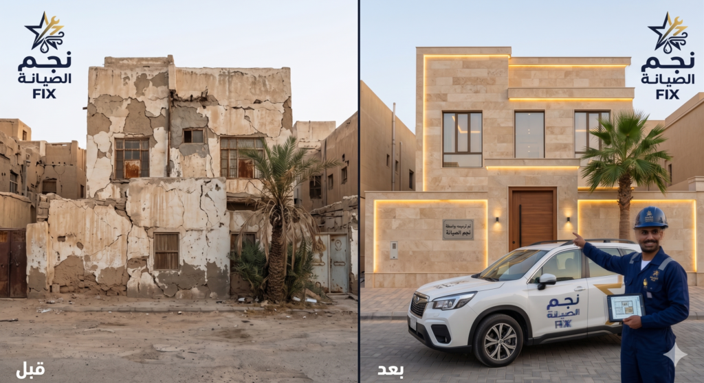 ترميم منازل بالرياض قبل وبعد - شركة ترميم منازل بالرياض نجم الصيانة