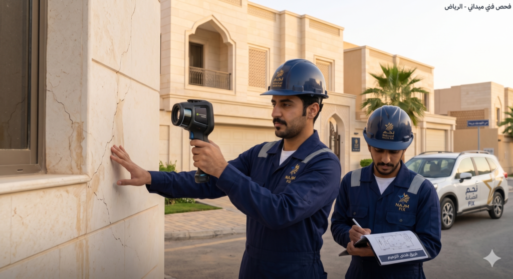 شركة ترميم فلل ومنازل بالرياض نجم الصيانة - فريق هندسي متخصص بالفحص والترميم
