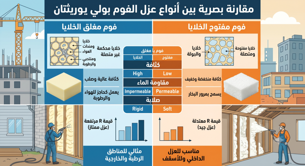 أنواع عزل الفوم - فوم بولي يوريثان مغلق الخلايا وفوم مفتوح الخلايا
