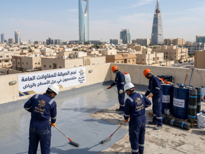 عزل اسطح بالرياض - نجم الصيانة للمقاولات العامةفريق نجم الصيانة أثناء تنفيذ أعمال عزل سطح في الرياض
