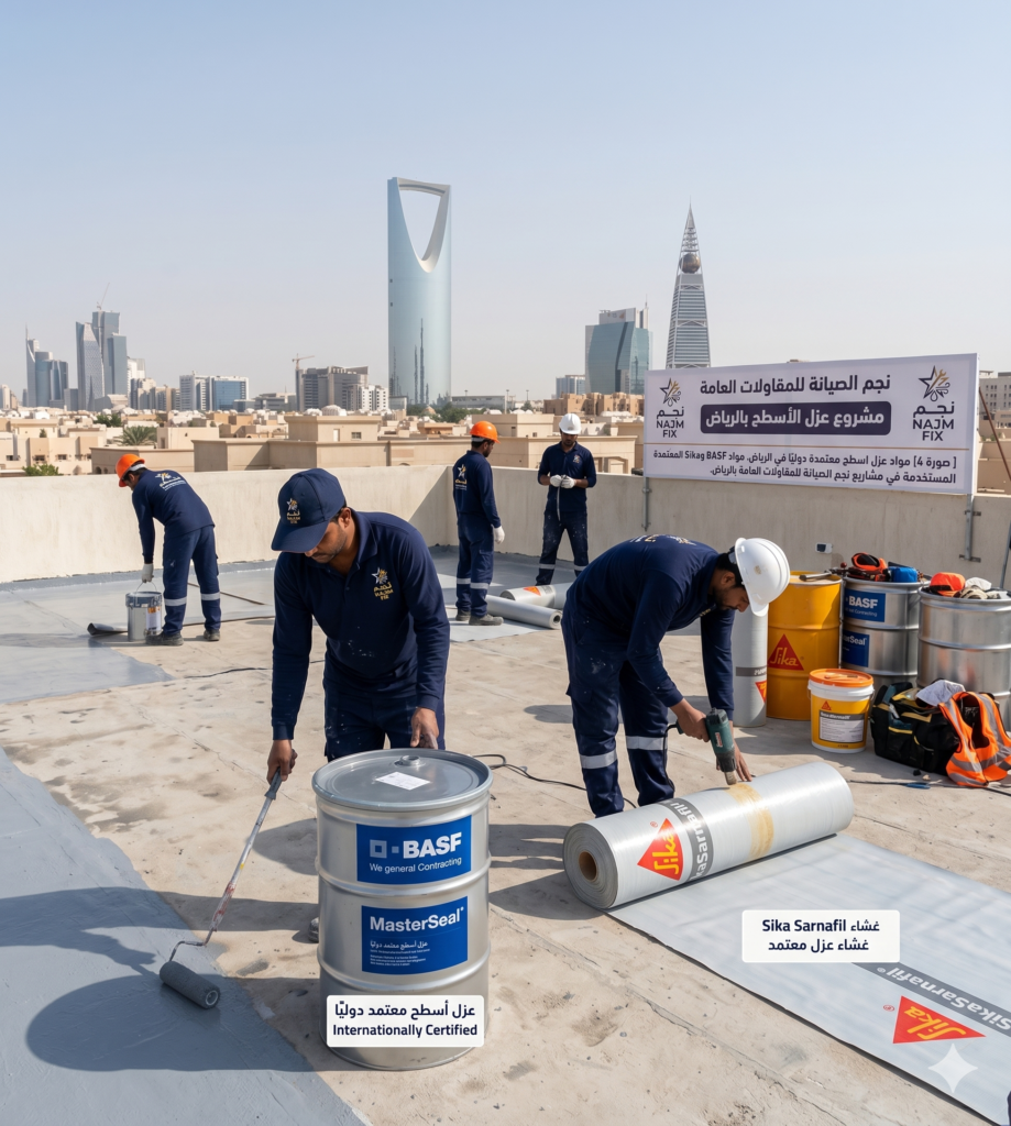 مواد عزل اسطح معتمدة دوليًا في الرياضمواد BASF وSika المعتمدة المستخدمة في مشاريع نجم الصيانة للمقاولات العامة بالرياض