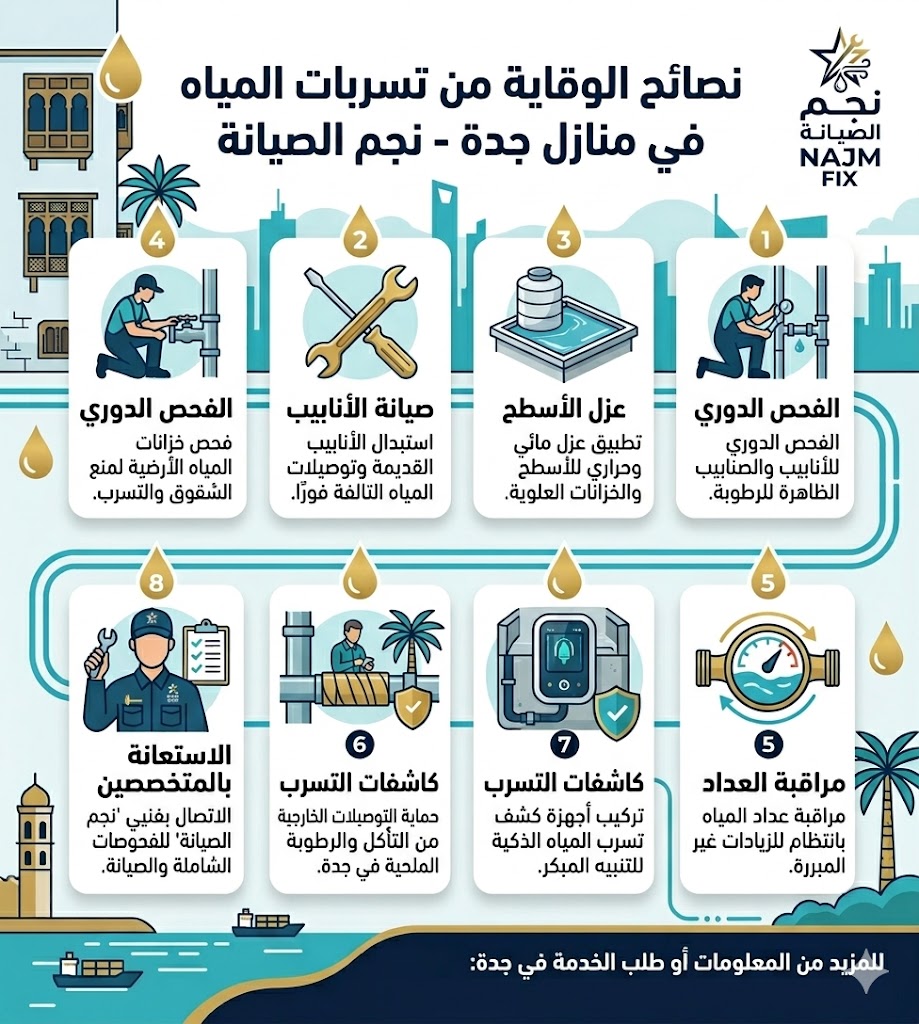 نصائح الوقاية من تسربات المياه في جدة - نجم الصيانة